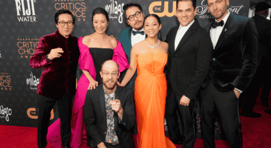 Cast and crew of "Everything Everywhere All at Once" at the 2023 Critics Choice Awards