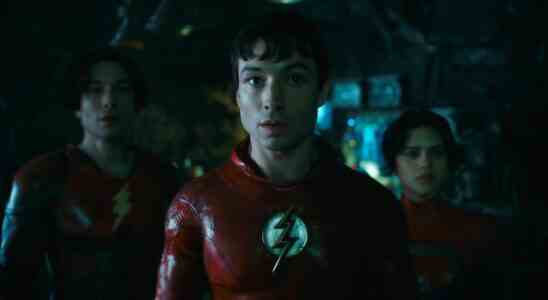 Ezra Miller in The Flash with himself and Sasha Calle as Supergirl in The Flash