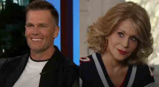 From left to right: Tom Brady on Jimmy Kimmel Live and Jane Fonda in 80 for Brady