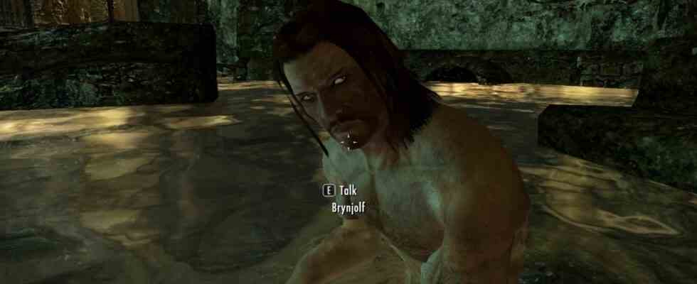 Brynjolf bathing in the mod Brynjolf and the Riften Guild - Birthright