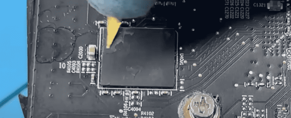 Paint being peeled off the memory of a GPU.