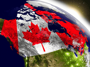 Drapeau canadien imposé sur la superficie du pays.