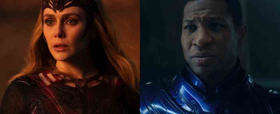 Elizabeth Olsen as Scarlet Witch and Jonathan Majors as Kang the Conqueror