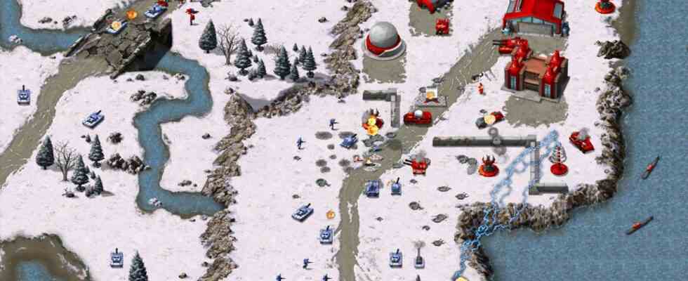 An image showing a sprawling Soviet base in Command and Conquer Remastered.