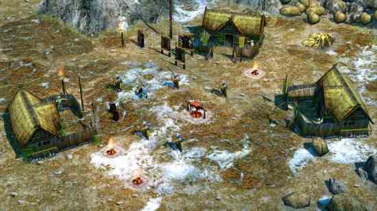 Les meilleurs jeux comme Age of Empires - un village viking au moment où le gel au sol fond dans Age of Mythology.