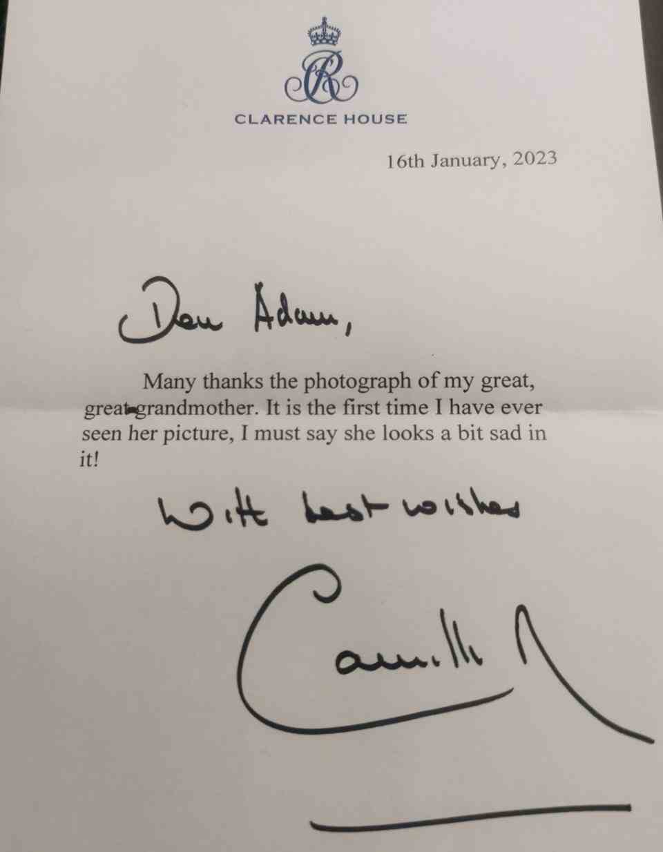 Adam Simpson-York a reçu une réponse personnelle de la reine consort, qui l'a remercié pour le portrait - Adam Simpson-York/TriangleNews