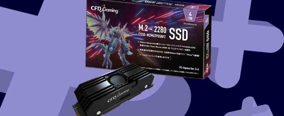 CFD Gaming Gen 5.0 PCIe SSD on GameRadar blue background