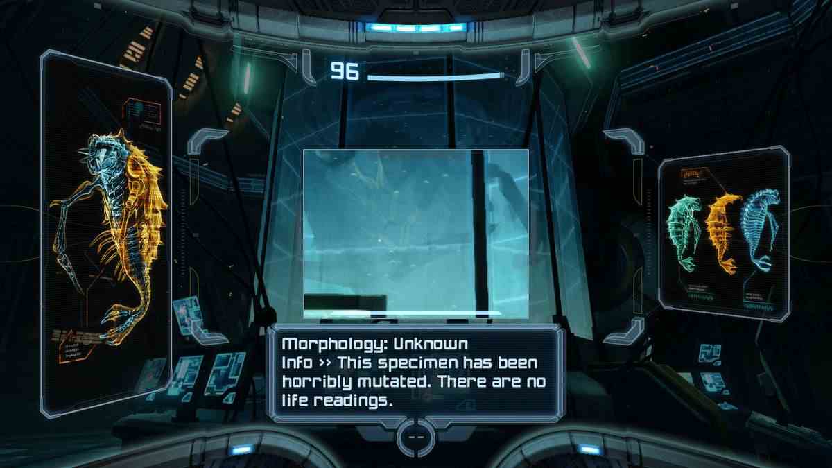 Samus lit une entrée de données sur une créature dans Metroid Prime Remastered