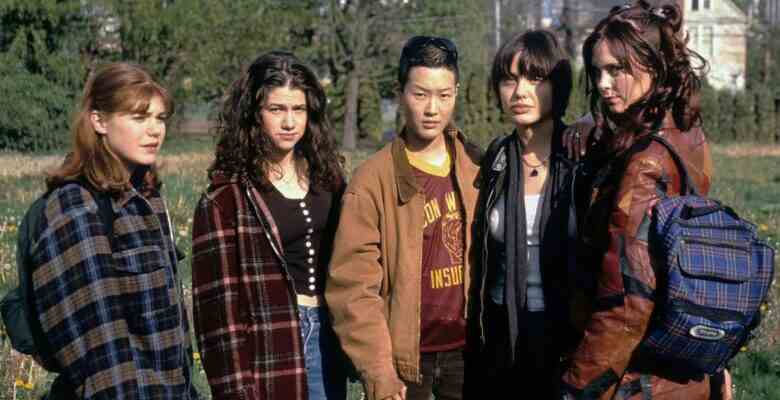 FOXFIRE, Jenny Lewis (left), Jenny Shimizu (center), Angelina Jolie (2nd from right), 1996