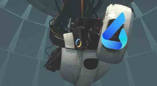 The Bing logo edited over a screenshot of GLaDOS from Portal.