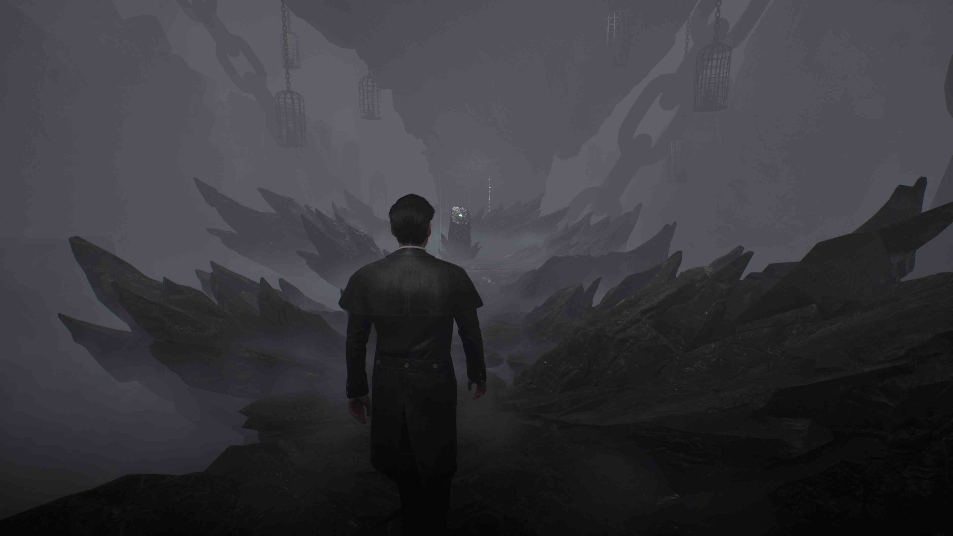 Sherlock dans un paysage cauchemardesque dans Sherlock Homes: The Awakened.