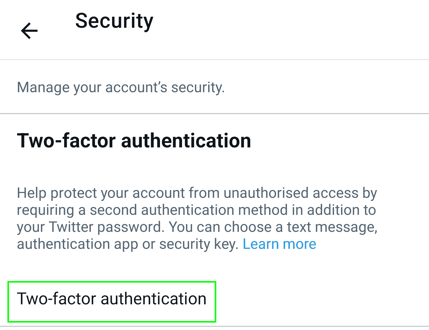écran de sécurité d'accès twitter 2fa