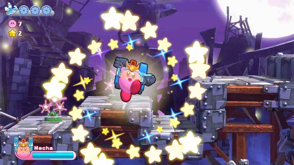 Kirby utilise une attaque étoile dans Kirby's Return to Dreamland