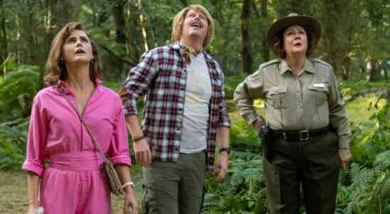 Keri Russell as Sari, Jesse Tyler Ferguson as Peter, and Margo Martindale as Liz in Cocaine Bear