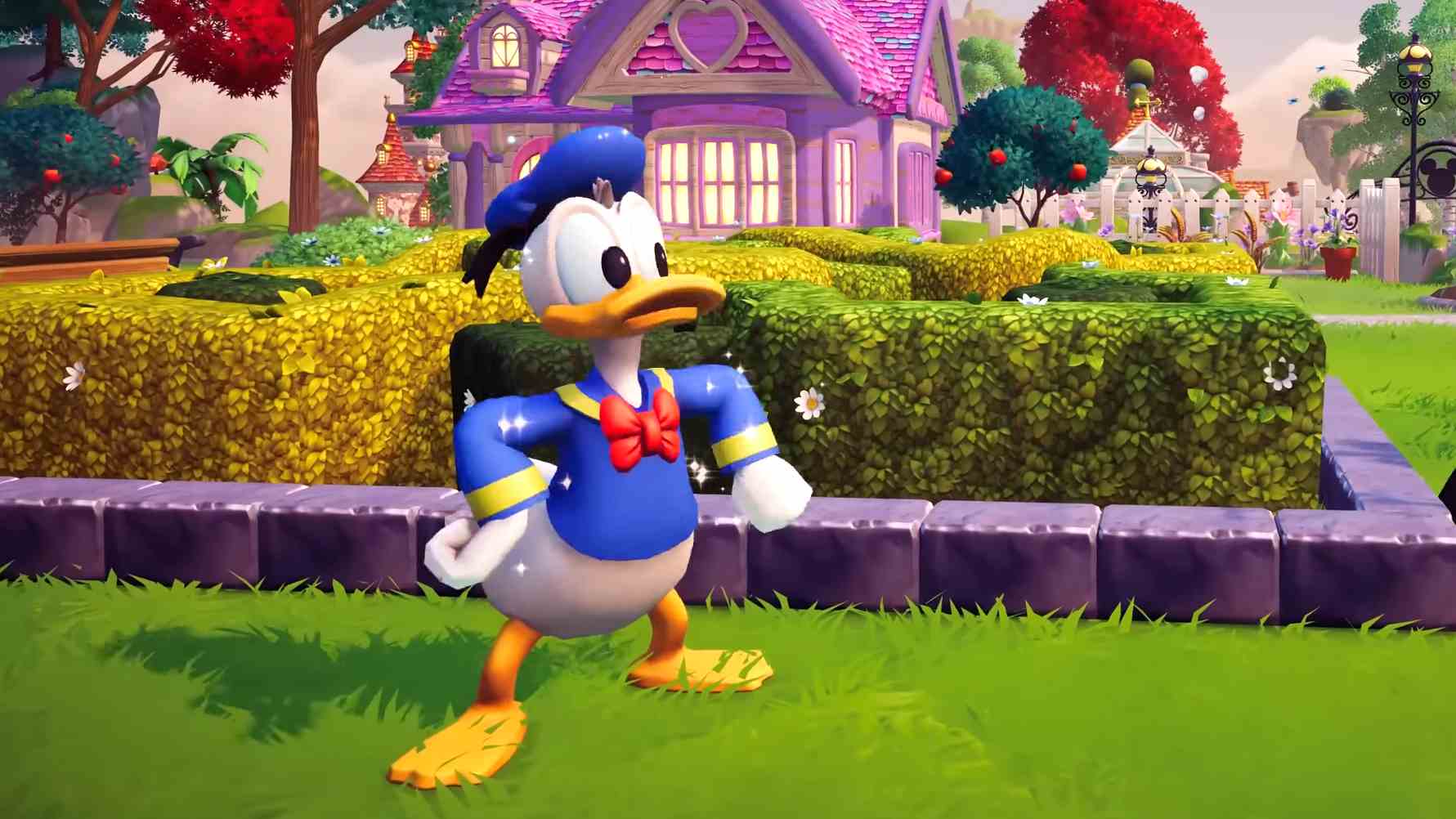 Donald Duck debout avec ses mains sur ses hanches à Disney Dreamlight Valley