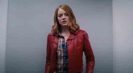 Emma Stone auditioning in a red jacket in La La Land.
