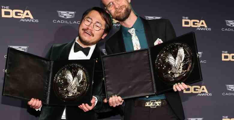 BEVERLY HILLS, CALIFORNIA - FEBRUARY 18: (L-R) Dan Kwan and Daniel Scheinert, winners of the Outstanding Directorial Achievement in Theatrical Feature Film award for “Everything Everywhere All at Once,” pose in the press room during the 75th Directors Guild of America Awards at The Beverly Hilton on February 18, 2023 in Beverly Hills, California. (Photo by Monica Schipper/Getty Images)
