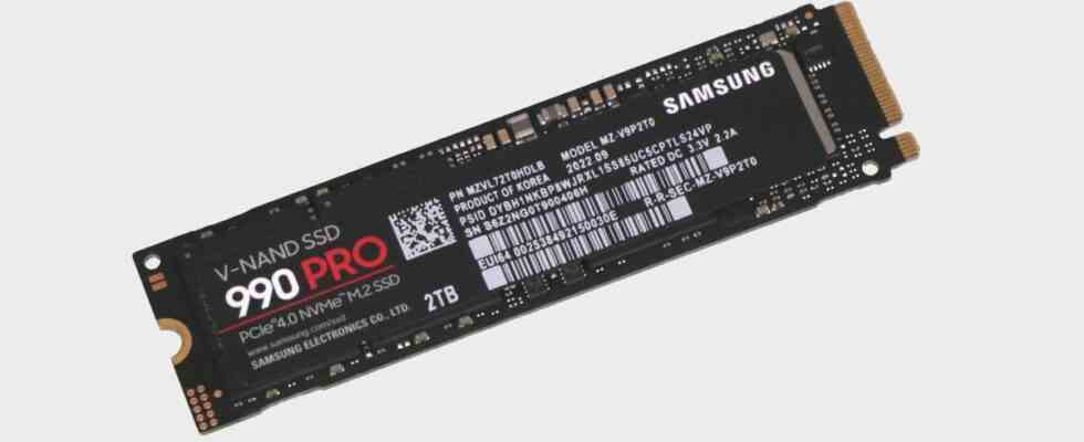 Samsung 990 Pro 2TB on a grey background