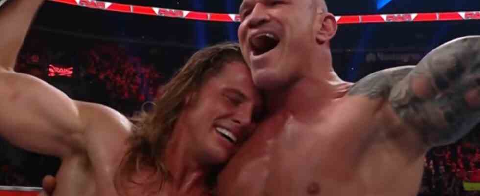 Matt Riddle and Randy Orton celebrate their tag-team victory in the WWE