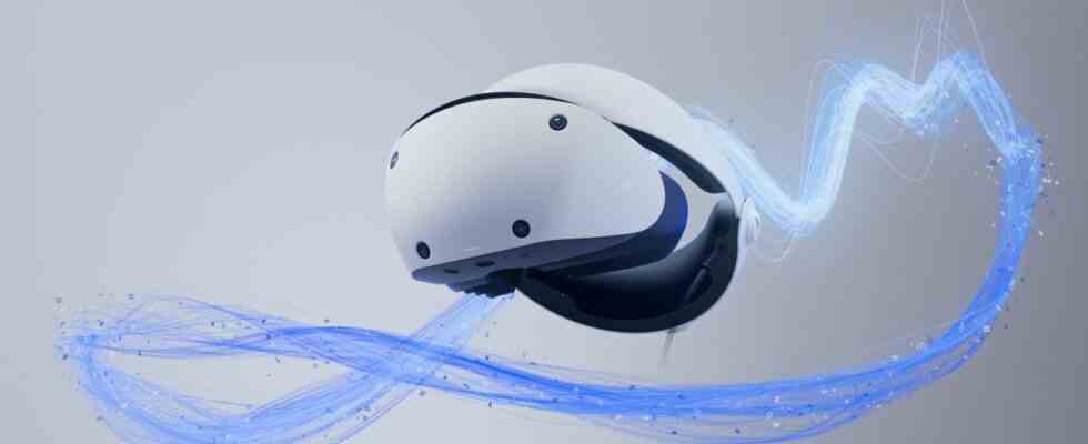 Sony PSVR2 headset with blue tech wave surrounding it.