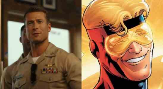 Glen Powell and Booster Gold