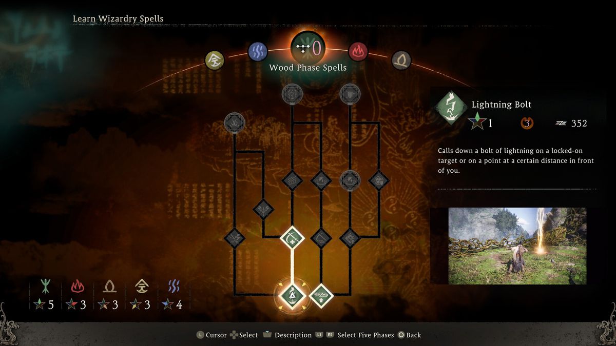 L'écran de progression représentant les cinq éléments dans Wo Long : Fallen Dynasty