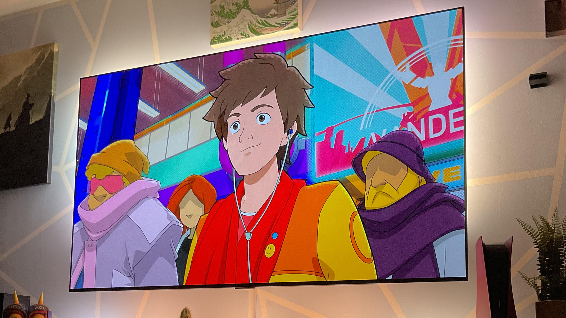 Le téléviseur LG C2 OLED affichant une animation colorée