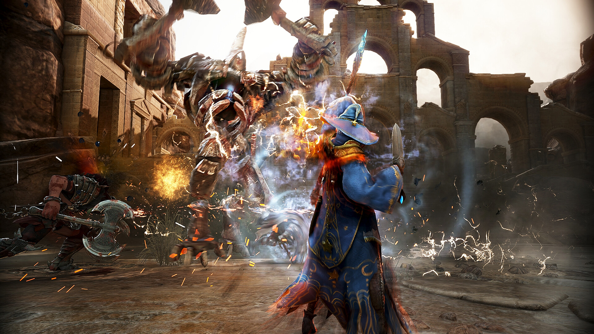 Capture d'écran de Black Desert Online montrant des joueurs faisant équipe pour combattre un monstre en ligne