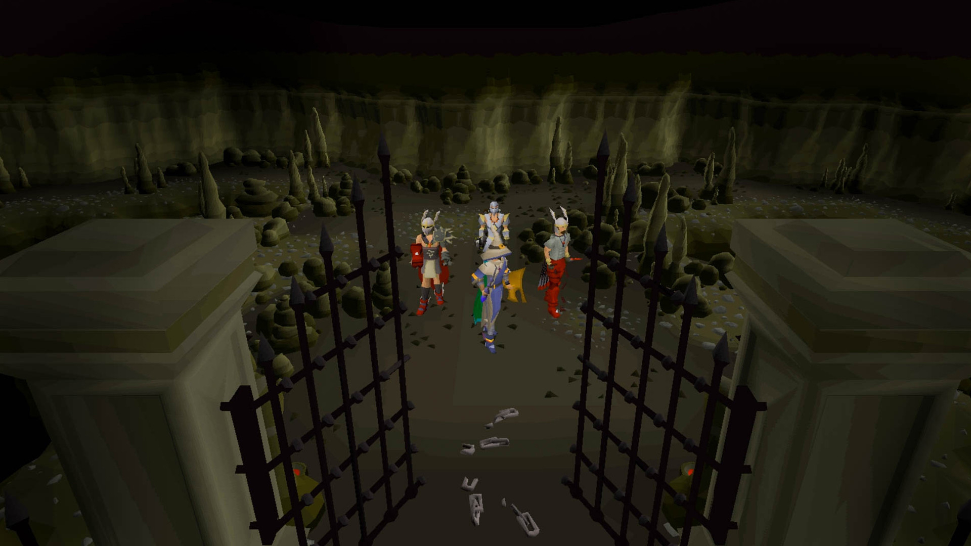 Capture d'écran OldSchool Runescape montrant quatre joueurs entrant dans un cimetière