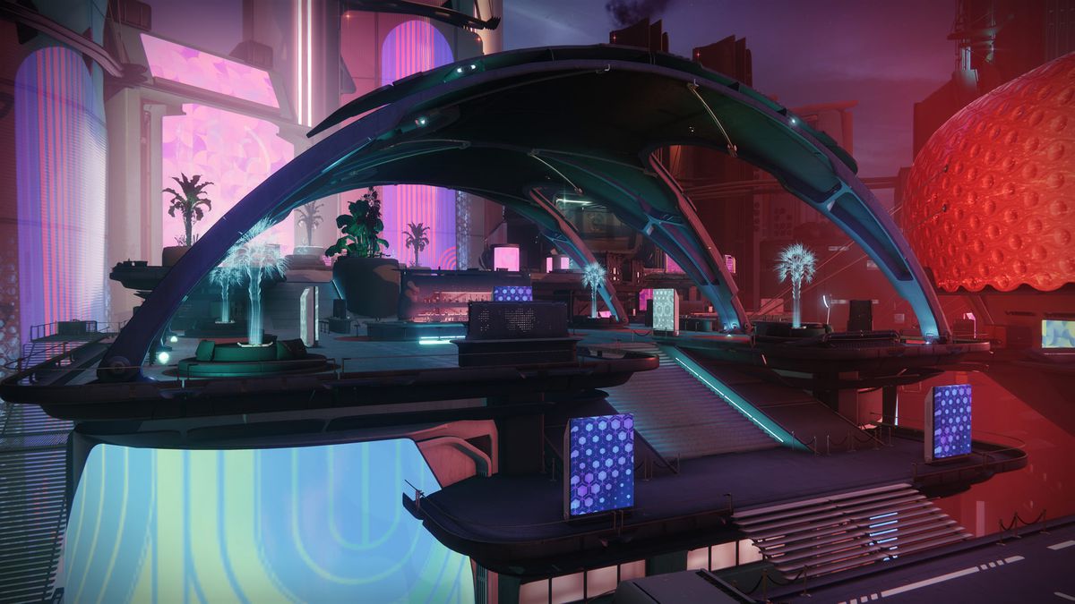 Une section de Neomuna, une ville sur Neptune dans Destiny 2 : Lightfall