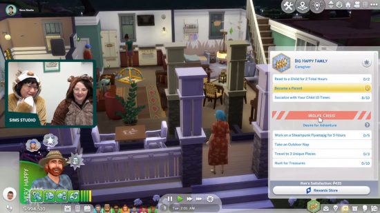 The Sims 4 Growing Together - plan large d'une maison avec un menu montrant une 