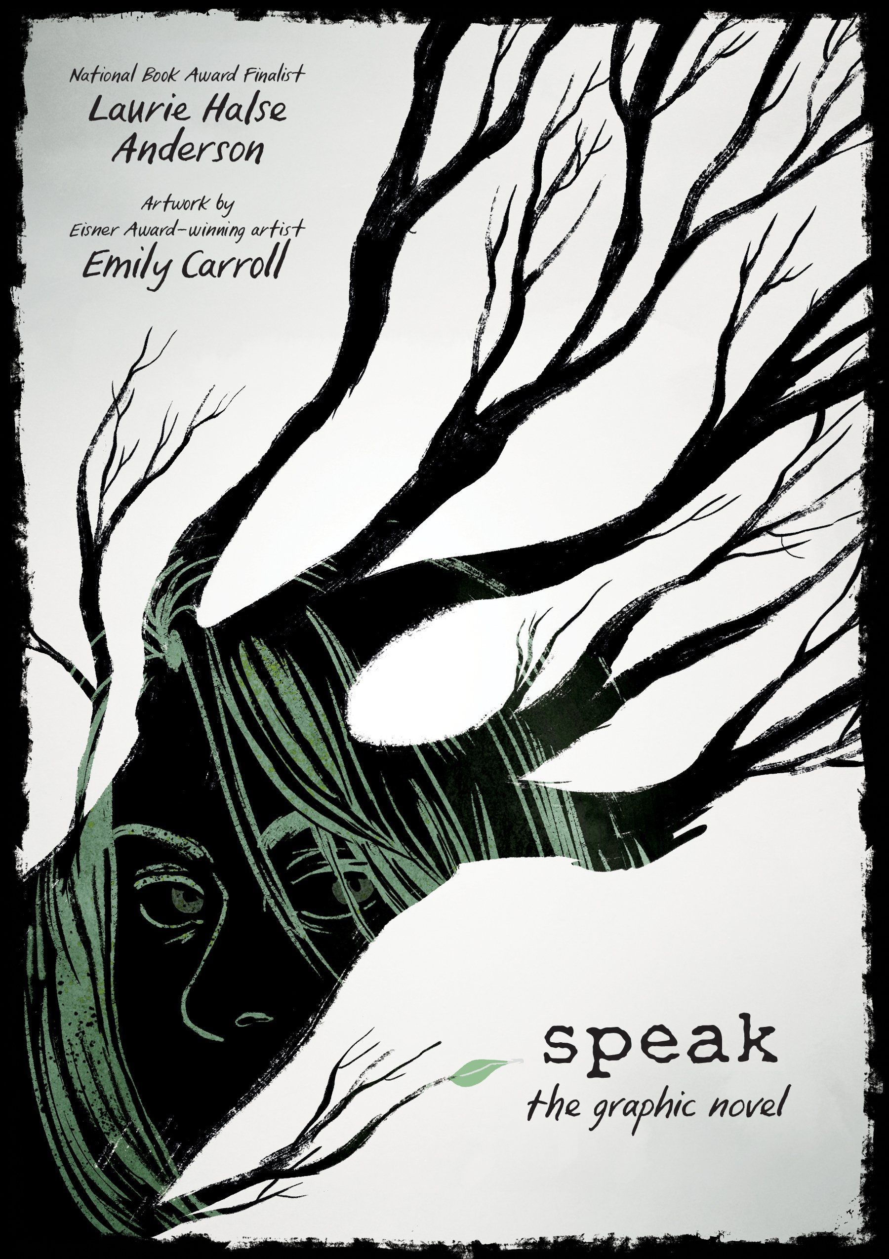 couverture de Speak: The Graphic Novel de Laurie Halse Anderson : une illustration en noir et blanc d'un arbre sans feuilles