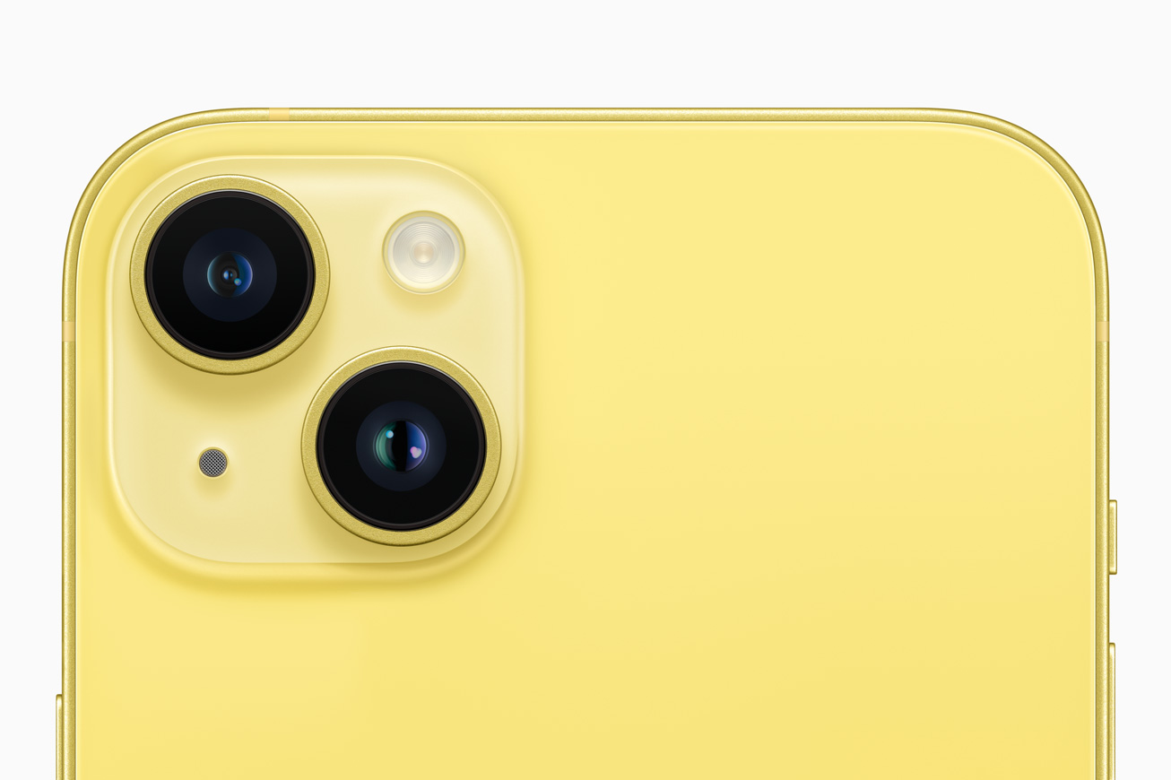 iPhone 14 en appareil photo jaune