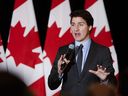 Le premier ministre Justin Trudeau prend la parole lors d'un événement de financement du parti libéral à l'hôtel Fort Garry à Winnipeg, le jeudi 2 mars 2023. Trudeau dit qu'il est 