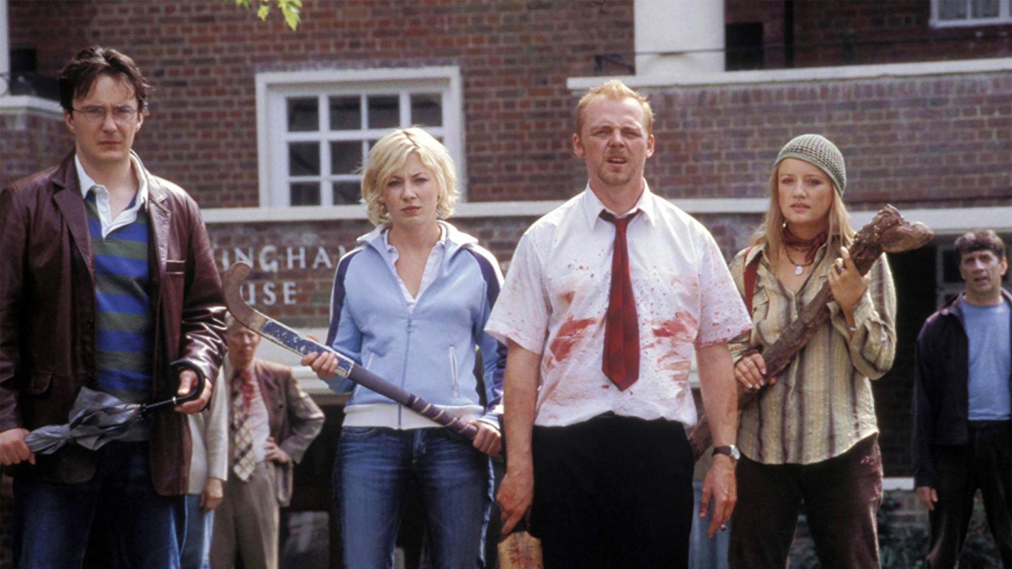 (de gauche à droite) Dylan Moran, Kate Ashfield, Simon Pegg, Lucy Davis dans Shaun of the Dead