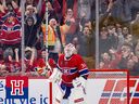 Les partisans des Canadiens de Montréal célèbrent après que le gardien Jake Allen a arrêté Nazem Kadri des Flames de Calgary pour remporter le match lors d'une fusillade le 12 décembre 2022.