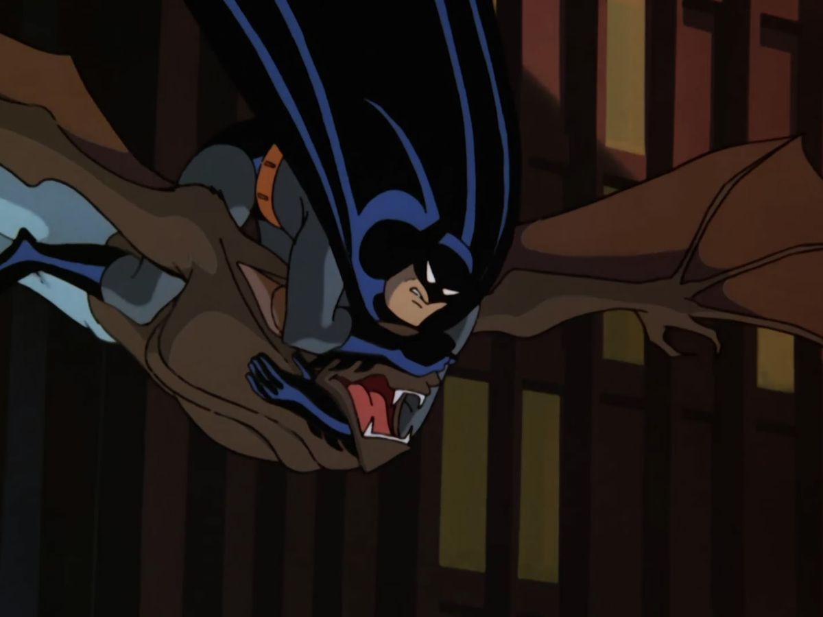 Batman aveuglant Man-Bat en plein vol dans 
