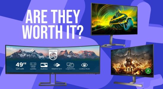Multiple philips gaming monitors on a blue gamesradar background, with text that reads