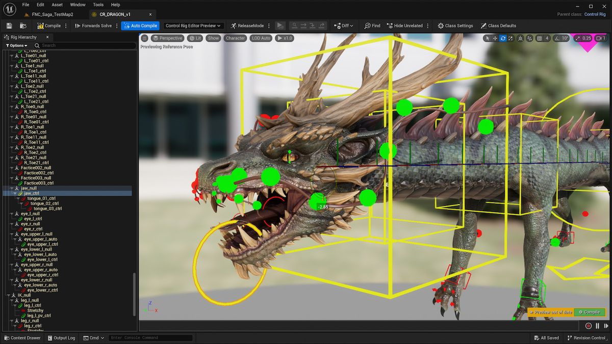 Une personne dans Unreal Editor pour Fortnite manipulant un atout d'une tête de dragon 