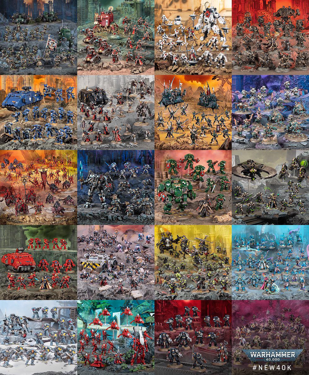 Un collage avec 20 armées différentes de tout l'univers 40K.