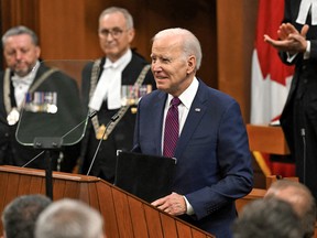 Le président américain Joe Biden s'adresse au parlement canadien à Ottawa, le 24 mars 2023.