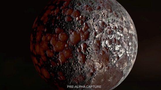 Date de sortie de Kerbal Space Program 2 - l'une des nouvelles planètes, Charr, est une planète noire couverte de cratères rouges.
