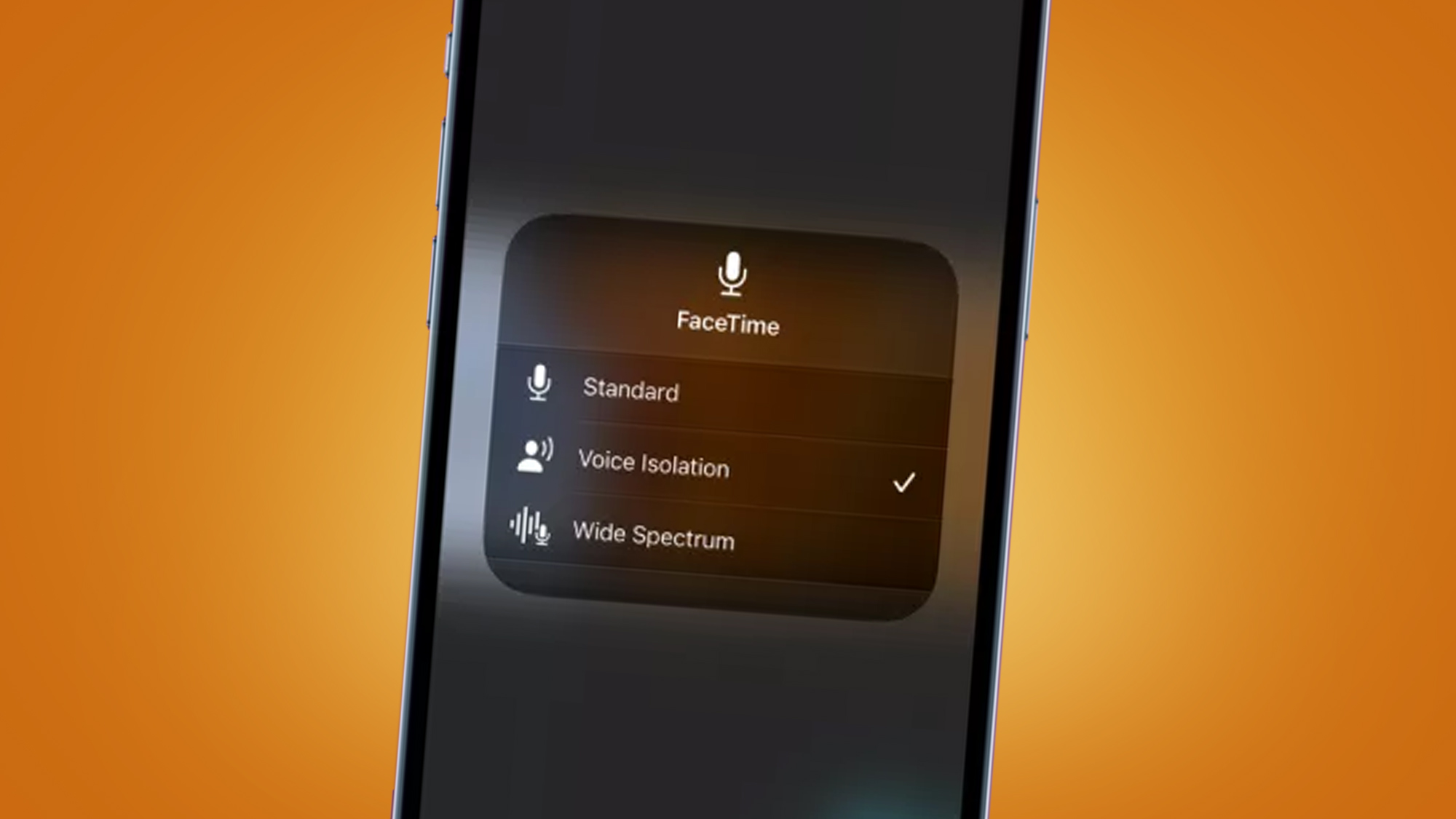 Un iPhone sur fond orange affichant les options audio FaceTime