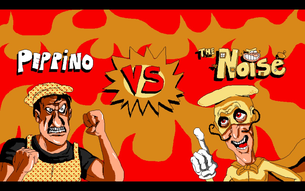 Une capture d'écran de Pizza Tower, de Peppino et The Noise face à face.