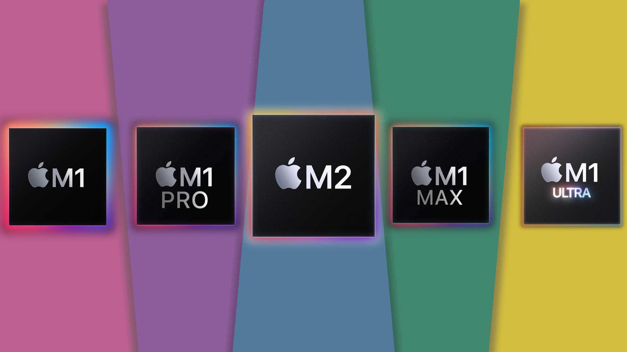 Logos de puce Apple série M sur fond multicolore