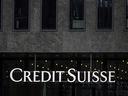 Un signe de la banque Credit Suisse est vu à Zurich, le 23 mars 2023.