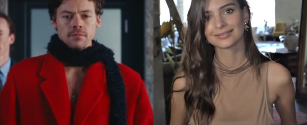 Harry Styles in As It Was music video and Emily Ratajkowski in Vogue interview.