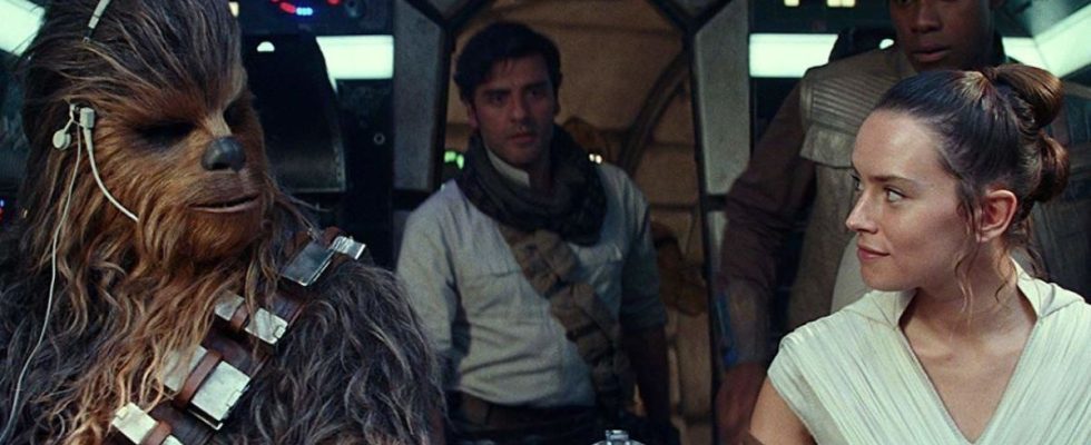 Rey, Finn, Poe Dameron and Chewbacca in Star Wars: The Rise of Skywalker