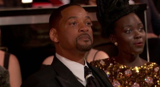 Will Smith glaring at Chris Rock at 94th Academy Awards