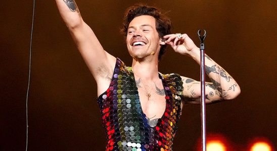 Harry Styles in rainbow outfit at Coachella.